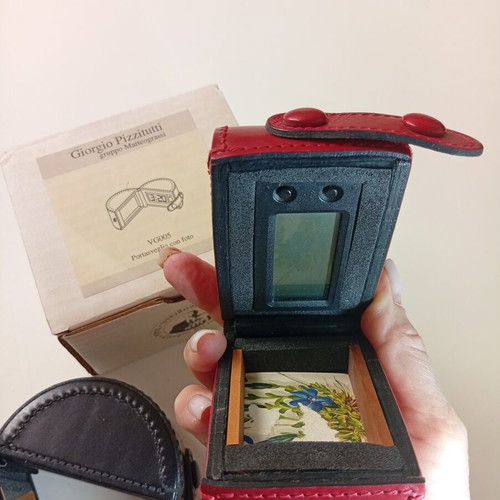 Giorgio Pizzitutti Italian leather digital table clock with photo frame