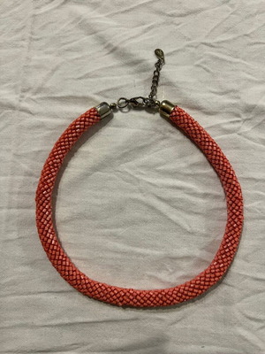 Accessorize knitted necklace with beads like new, orange