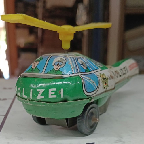 Tin German Police Helicopter vintage, used, 13 cm, collectible