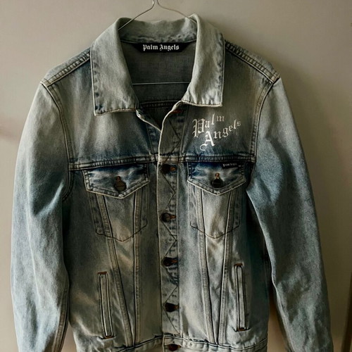 Palm Angels Sacred Heart Denim Jean Jacket Men Sz-S like new, white and blue