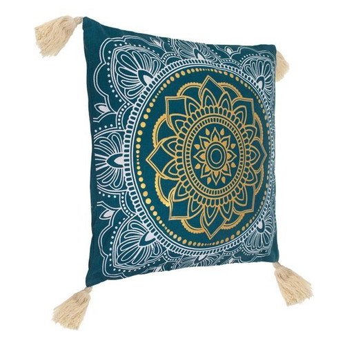 Set of 2 Decorative Pillows Petrol with Mandala Design New 45x45cm