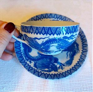 Noritake Nippon Tokusei Sakura Blue Porcelain Dragon