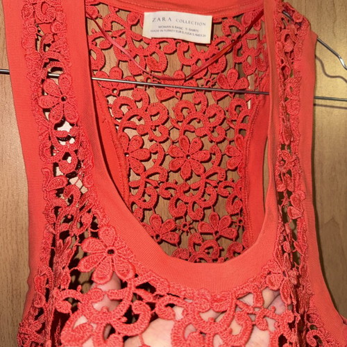 Summer blouse Zara coral orange like new with thick lace