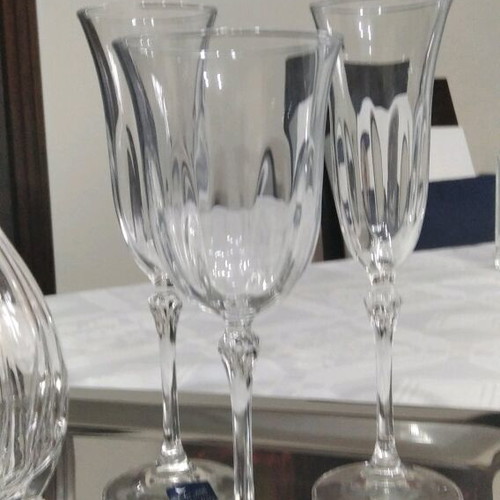 Wedding glassware set with silver-plated tray, crystal carafe and champagne glasses