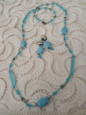Handmade summer jewelry set with long necklace and earrings, like new