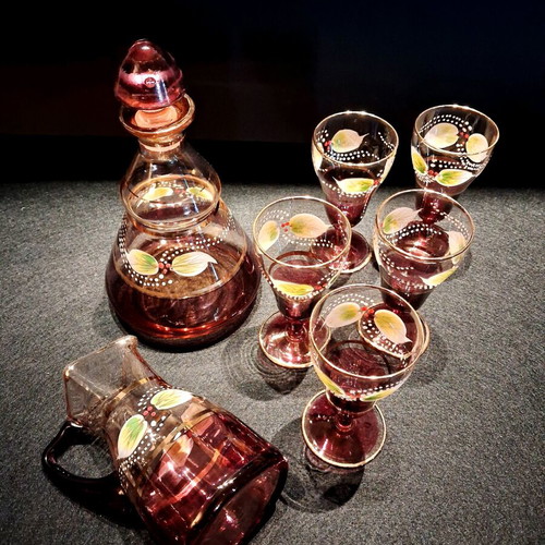 Vintage Murano Liquor Set 7 pcs like new, handmade amethyst with gold