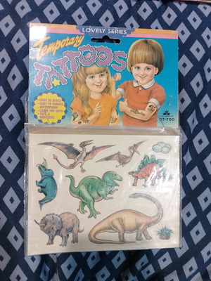 Children's dinosaur temporary tattoos used, vintage packet