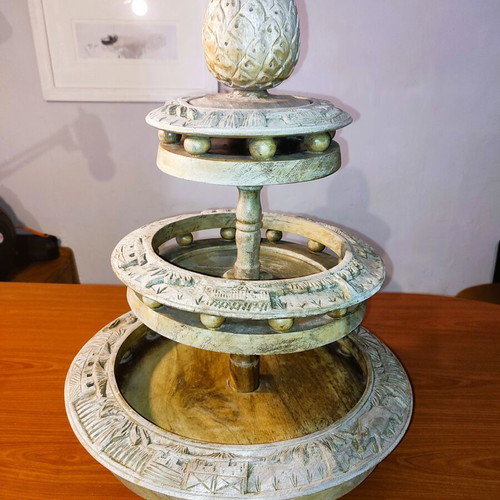 Wooden carved 3-tier ordeviera vintage used