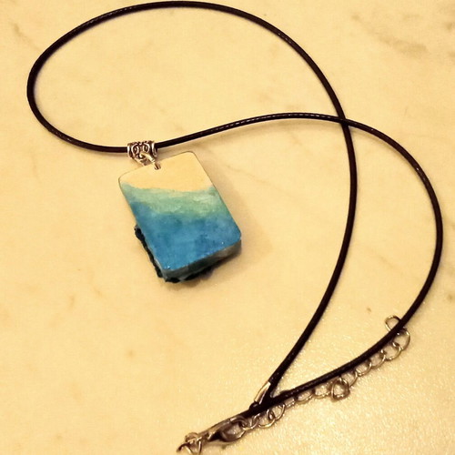 Handmade necklace new with blue and white details