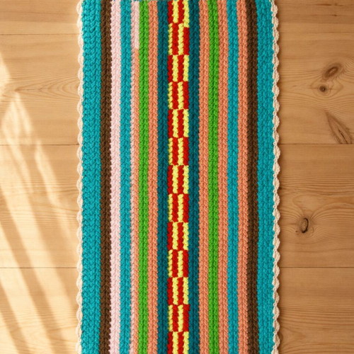 Handmade knitted table runner 35×65 cm multicolor