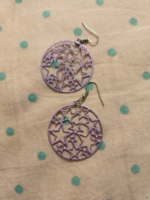 Pink round earrings with stars and glitter new
