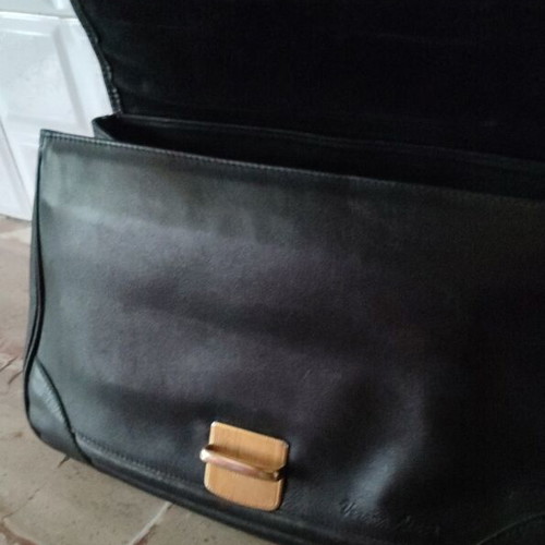 Leather handbag used, French vintage, black