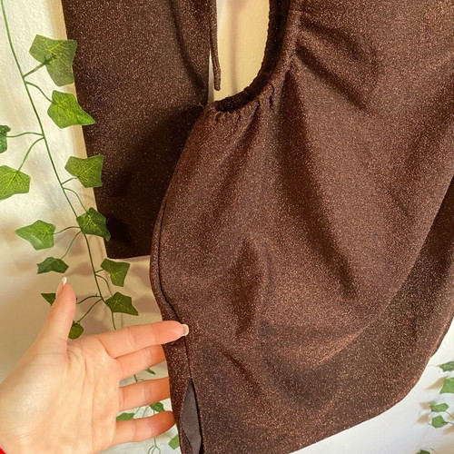 H&M dress with glitter and cutouts, used, size S, brown