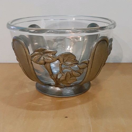 French Art Deco or Art Nouveau vessel used, glass and metal