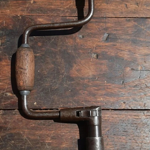 Vintage Maragkou Hand Drill with Ratchet Used, 38 cm