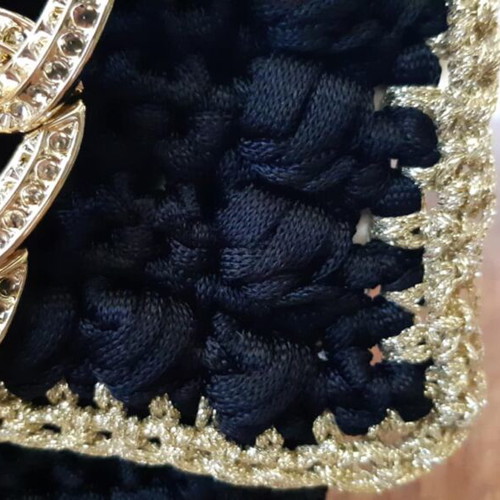 Knitted handmade bag new, black with gold details