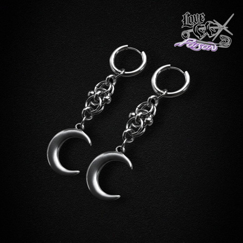 Love X Poison Handmade Stainless Steel Chainmail Hoop Earrings with Moon Charms new
