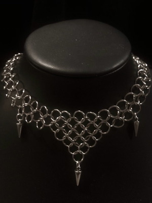 Chainmail necklace with spikes handmade, new, silver stainless steel