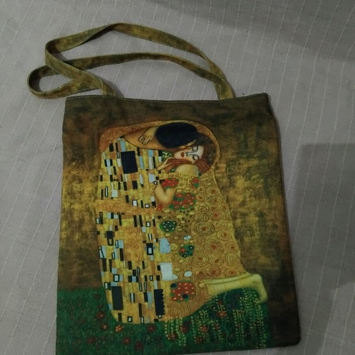 Shopping bag The Kiss by Gustav Klimt like new, cotton with zipper