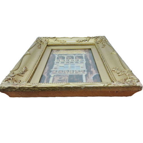 Vintage Gobelin Cross Stitch Architectural Scene in Frame like new