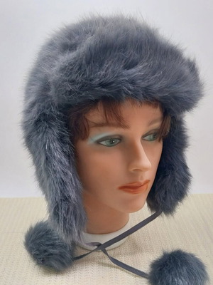 Women's winter ushanka hat, gray faux fur
