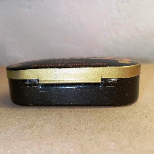 Vintage French thread dispenser tin box used, 1940s