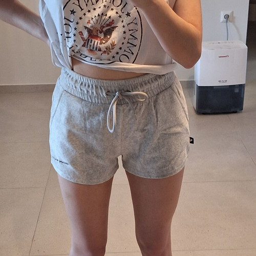 Bershka Light Grey Terry Plush Sweat Shorts Escape Reality, Size M