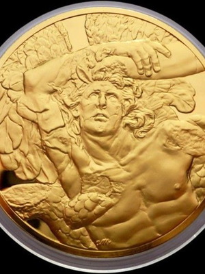 24K Gold Electroplate Proof Medal Athena Fighting Alcyoneus like new
