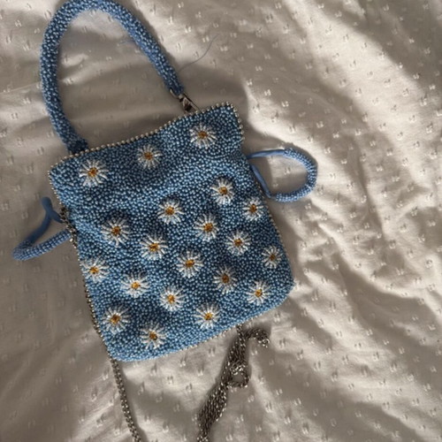 Zara limited edition blue beaded handbag with flowers
