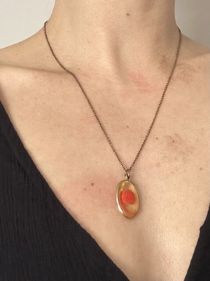Vintage Rose Necklace with Gold Chain and Red Flower used