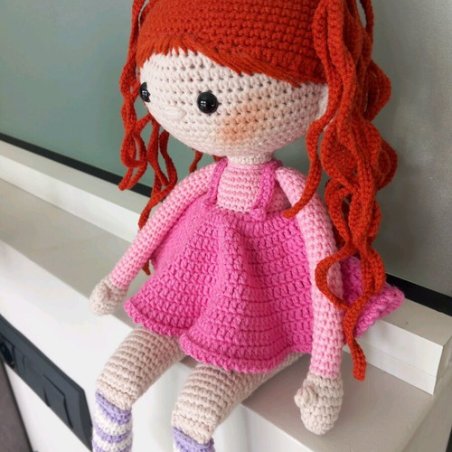 Handmade knitted amigurumi doll redhead new, 40 cm