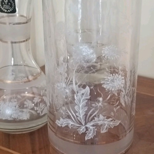 Vintage crystal vases collection with carved design and gold detail, like new, 5 pieces