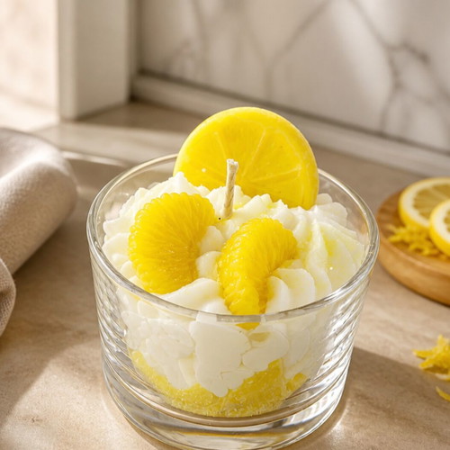 Handmade soy scented candle with lemon aroma