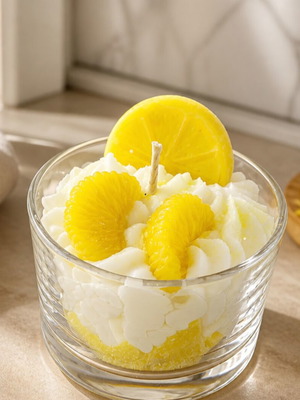 Handmade soy scented candle with lemon aroma