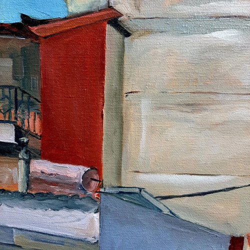 Oil painting urban landscape on canvas new by Vicky Baltzi