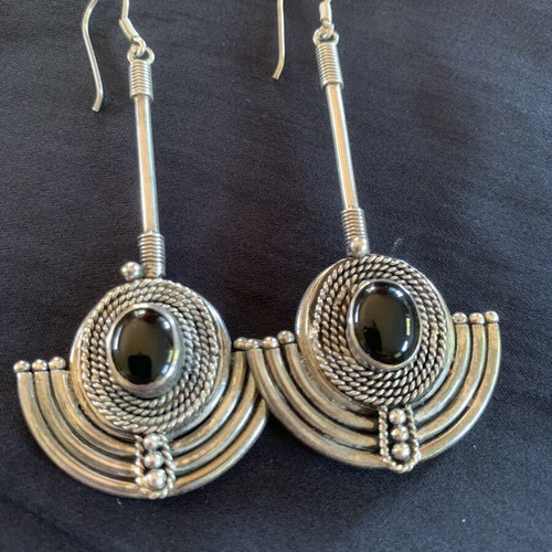 Silver earrings with black onyx new, handmade oval design