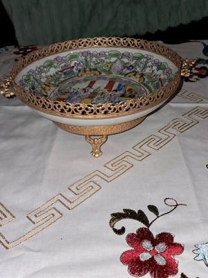 China style porcelain and brass centerpiece used