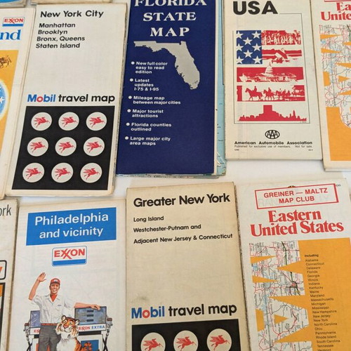 Large Collection of 50 Used Vintage USA Road and Travel Maps