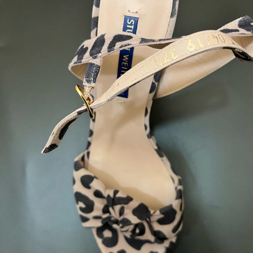 Stuart Weitzman Leopard Print Sandals 37.5 New, Pink-Beige