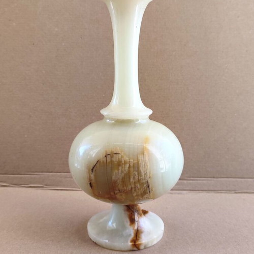 Vintage decanter used from solid natural onyx with stopper 30 cm