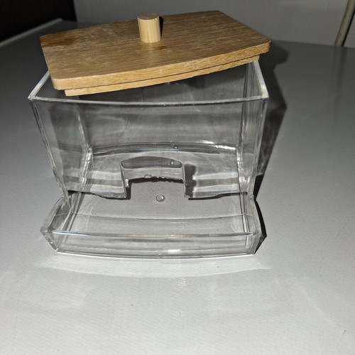 Cotton swab holder like new, wood and plastic