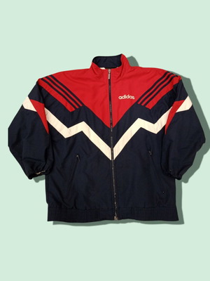 Adidas vintage 90s track jacket used, red and navy with zigzag design, size S