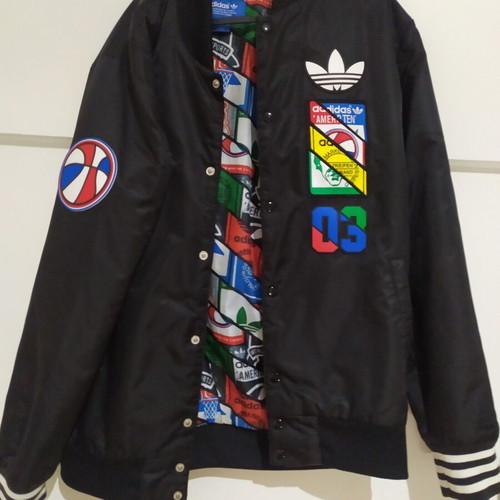 Adidas genuine college-style jacket, size large, black
