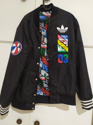 Adidas genuine college-style jacket, size large, black
