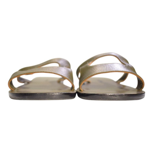 Zeus+Dione leather flat slides sandals used, khaki olive green H-strap IT 41