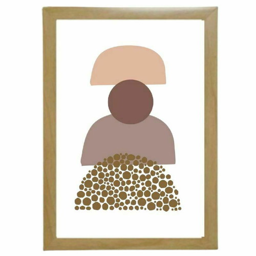 Boho Abstract Art Print with Wooden Frame in Natural Color