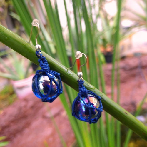 Earrings with macrame art, handmade, new, blue