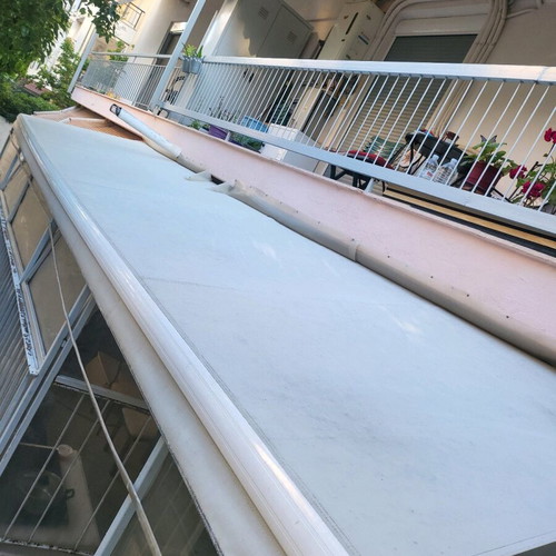 Tenda shading awning like new, white fabric with patterns, 6.41x1.90