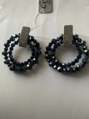 Earrings with Black Shiny Stone Handmade, New