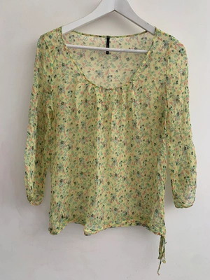 Naf Naf blouse used, size L, yellow and green